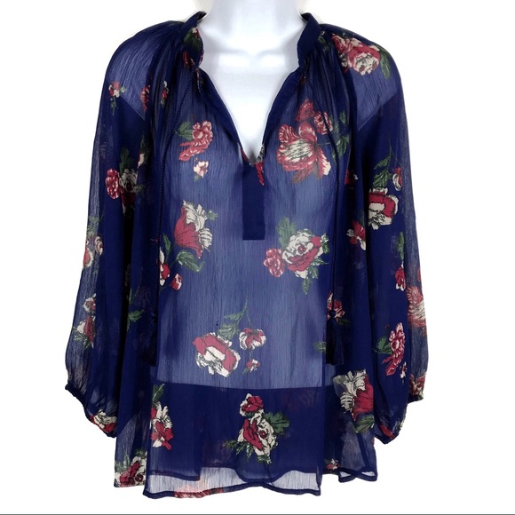 Lucky Brand Tops - Lucky Brand Blue Floral Peasant Top